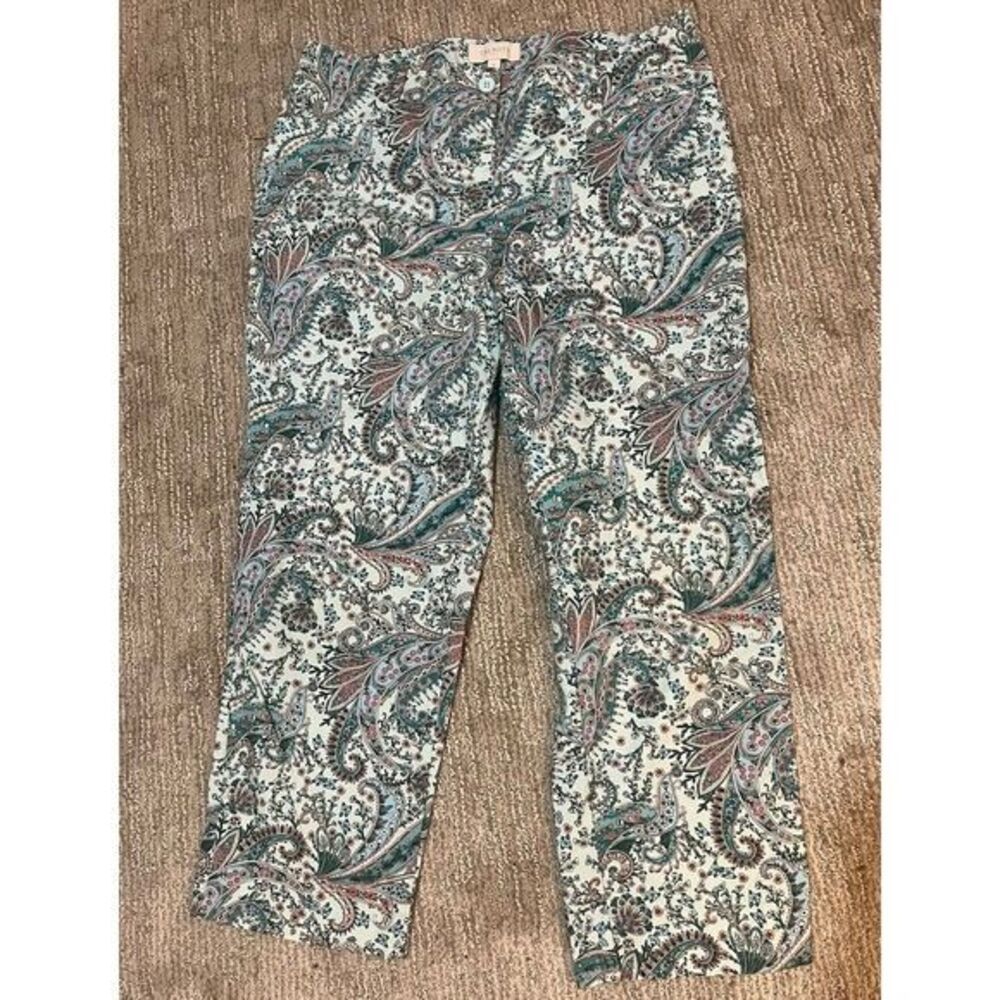 Talbots‎ Petites Cropped Chino Pants Size 8 Blue Pink Paisley Floral Stretch